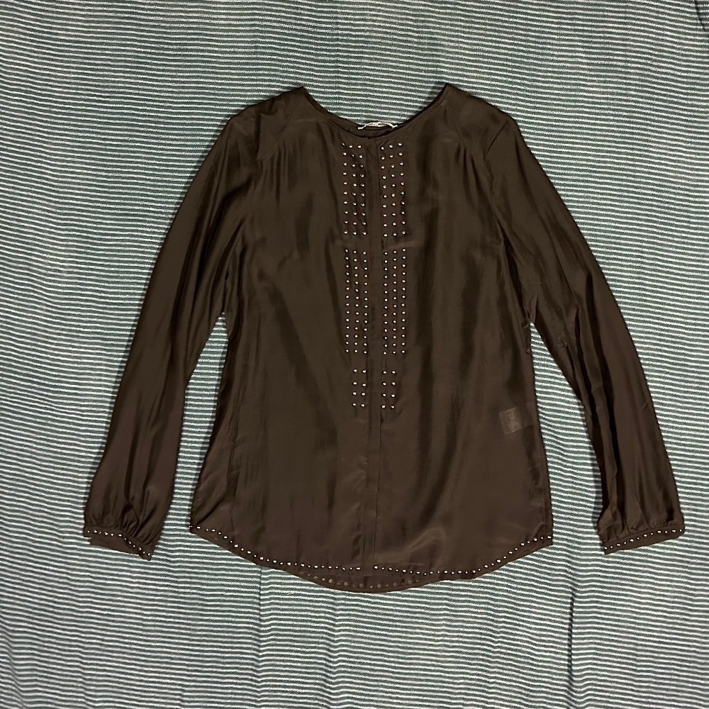 Gerard Darel Black Studded Silk Blend Blouse Top Size 38